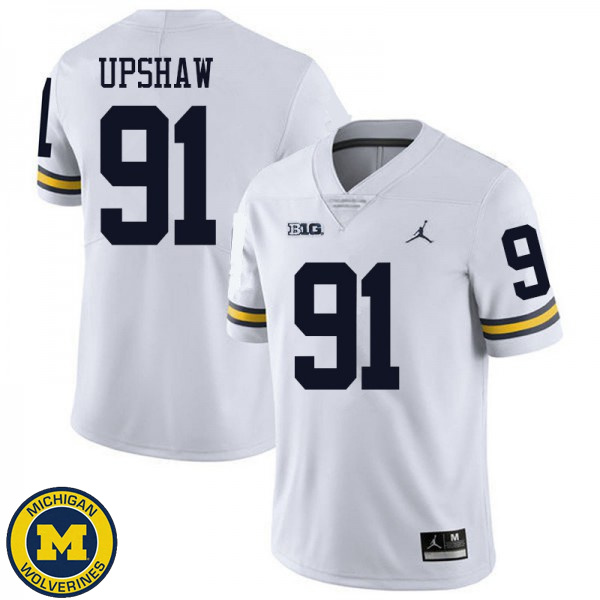 Mens Michigan Wolverines #91 Taylor Upshaw White Jordan Brand NCAA Football Jersey